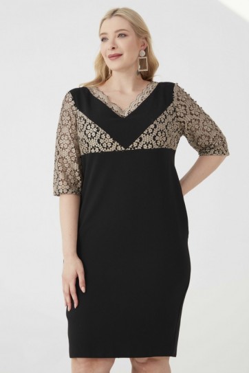 B.BD.ÜSTÜ GOLD DANTEL KOMB.ELBİSE