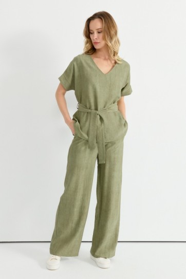 Beli Lastikli Kendinden Desenli Bol Paça Pantolon