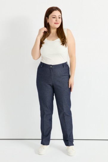 Büyük Beden Spor Cep Beli Yarım Lastikli Kot Pantolon