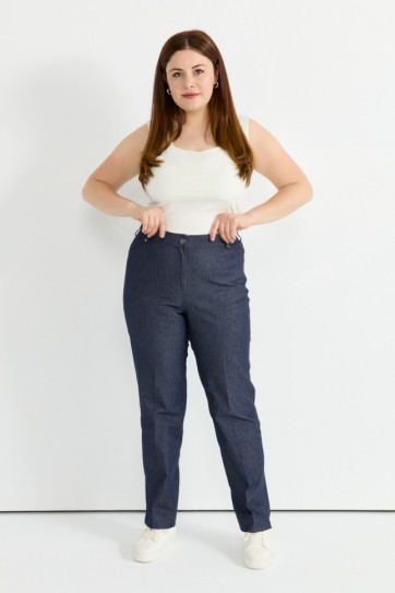 Büyük Beden Spor Cep Beli Yarım Lastikli Kot Pantolon