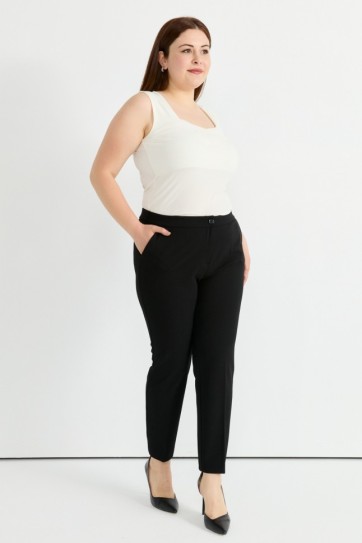 Büyük Beden Arkası Lastikli Yan Cep Diagonal Pantolon