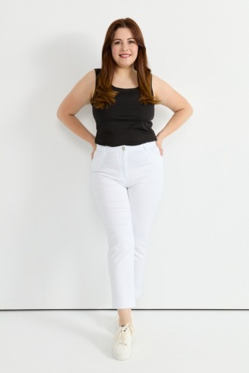 Büyük Beden Paçası Yırtmaçlı Pamuk Pantolon