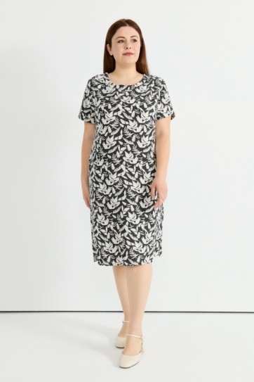 Büyük Beden Yaprak Desen Cepli Elbise