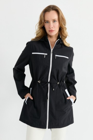 Kapüşonlu Biyeli Beli Büzgülü Trençkot