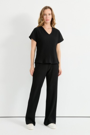 Beli Lastikli Kendinden Plise Pantolon