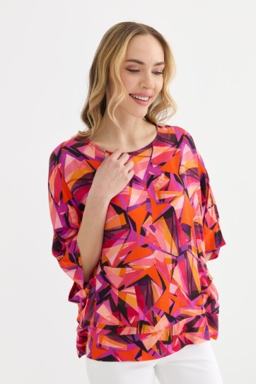 Yanları Cepli Geometrik Desen Bluz
