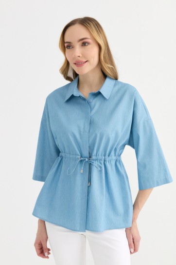 Şömizye Yaka Beli Büzgülü Düşük Kol Bluz