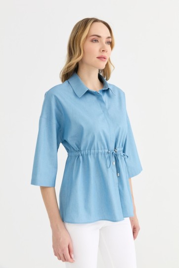 Şömizye Yaka Beli Büzgülü Düşük Kol Bluz