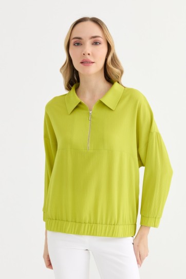 Şömizye Yaka Yarım Fermuarlı Lastikli Bluz