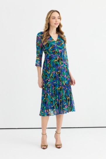 Eteği Pliseli Soyut Desen Truvakar Kol Elbise