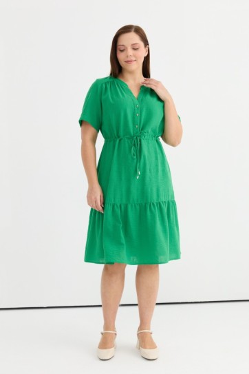 Büyük Beden Eteği Büzgülü Beli Bağlamalı Elbise