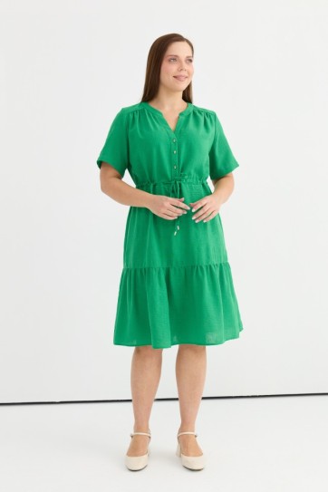 Büyük Beden Eteği Büzgülü Beli Bağlamalı Elbise