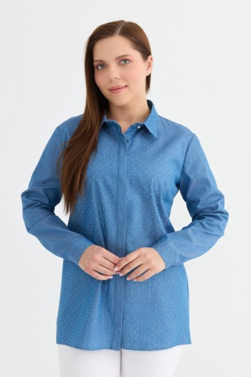 Büyük Beden Önü Taşlı Gizli Patlı Bluz