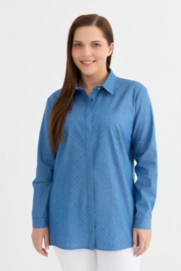 Büyük Beden Önü Taşlı Gizli Patlı Bluz