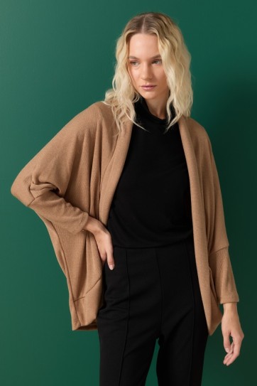 Yakası Katlamalı Düşük Kol Triko Hırka