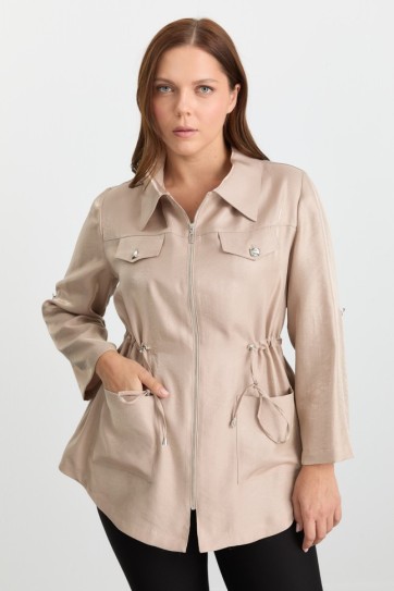 Büyük Beden Beli Büzgülü Fermuarlı Ceket