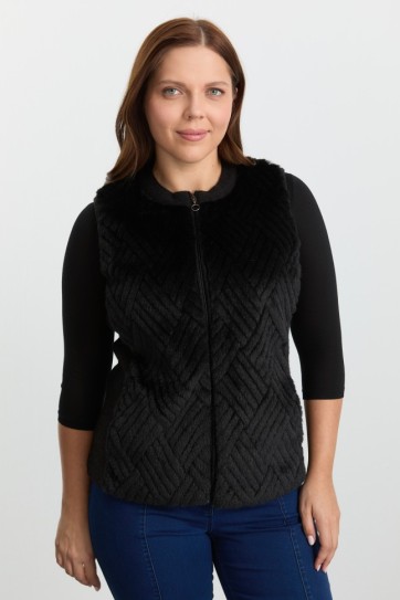Büyük Beden Önü Kürklü Triko Yelek