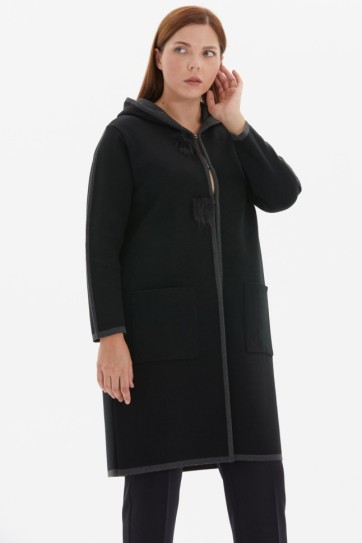 Büyük Beden Kendinden Kapüşonlu Şeritli Hırka