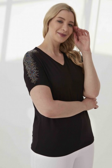 B.BD.OMZU RENKLİ TAŞLI PENYE BLUZ