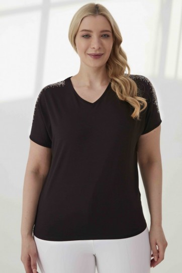 B.BD.OMZU RENKLİ TAŞLI PENYE BLUZ