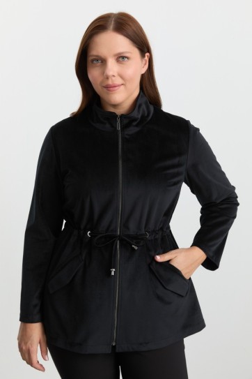 Büyük Beden Dik Yaka Beli Büzgülü Kadife Ceket