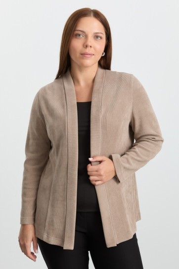 Büyük Beden Fitilli Yakası Katlamalı Kadife Ceket