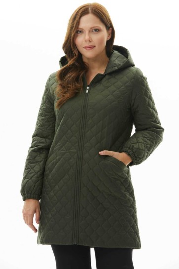 Büyük Beden Baklava Desenli Kapitone Mont