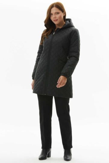 Büyük Beden Baklava Desenli Kapitone Mont