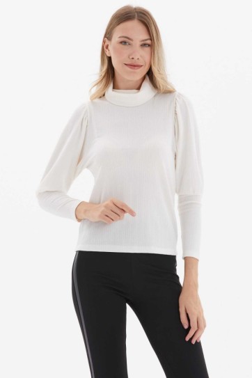 Balıkçı Yaka Kolları Büzgülü Triko Bluz