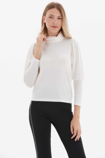 Balıkçı Yaka Kolları Büzgülü Triko Bluz