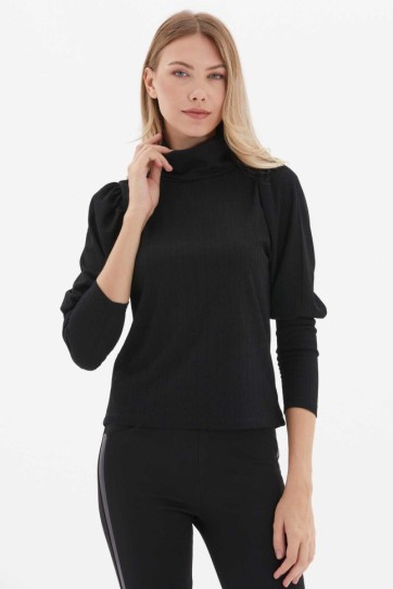 Balıkçı Yaka Kolları Büzgülü Triko Bluz