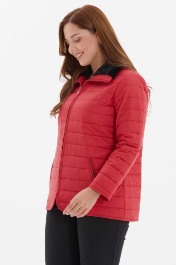 Büyük Beden Yakası Kürklü Fermuarlı Kapitone Mont