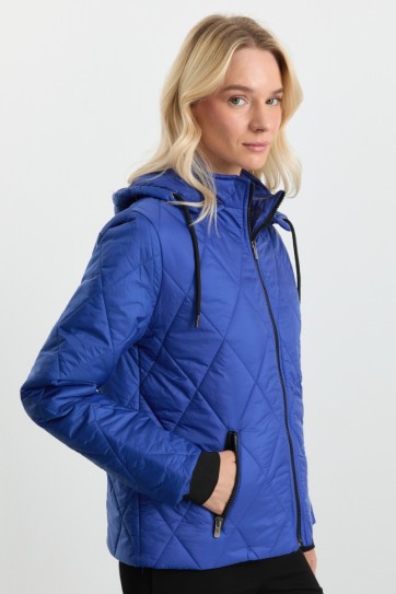 Kapüşonlu Önü Fermuarlı Kısa Mont