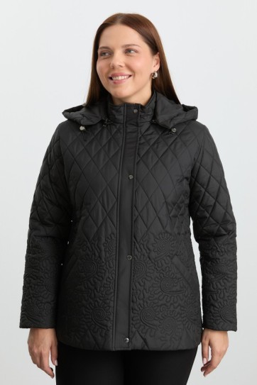 Etek Ucu Nakışlı Kapitone Mont