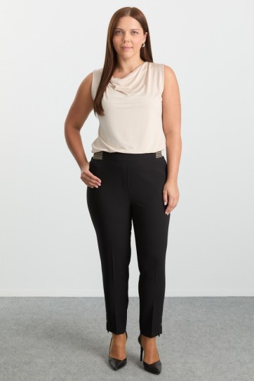 Büyük Beden Kemeri Çizgili Lastikli Dar Paça Pantolon