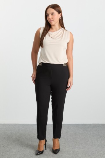 Büyük Beden Kemeri Çizgili Lastikli Dar Paça Pantolon