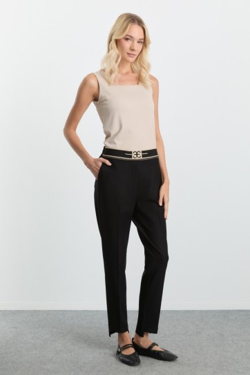 Beli Logolu Ön Paçası Duble Paça Örme Pantolon