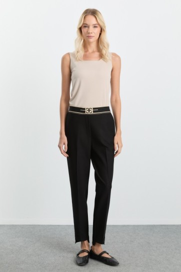 Beli Logolu Ön Paçası Duble Paça Örme Pantolon