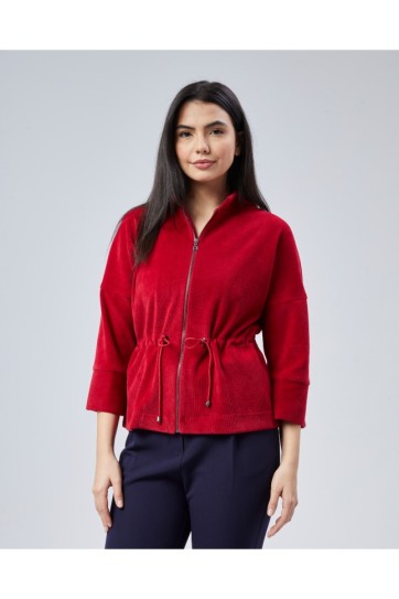 Dik Yaka Beli Büzgülü Kadife Ceket