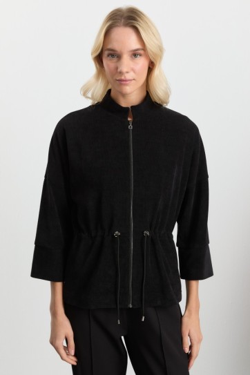 Dik Yaka Beli Büzgülü Kadife Ceket