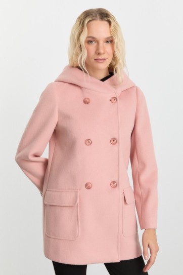 Kendinden Kapüşonlu Kruvaze Dıştan Cep Kaban