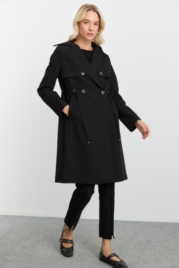 Kruvaze Beli Bağlamalı Rüzgarlıklı Trençkot