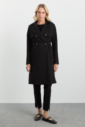 Kruvaze Beli Bağlamalı Rüzgarlıklı Trençkot