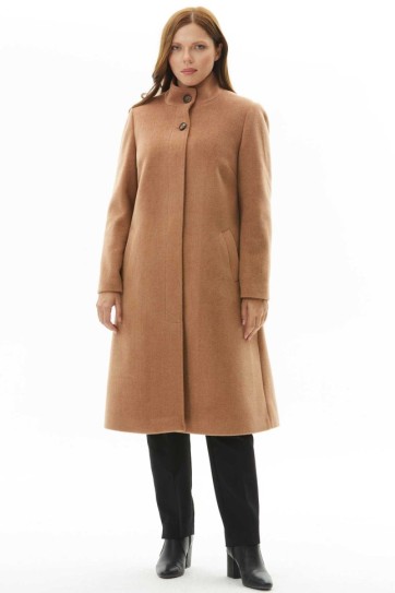 Büyük Beden Dik Yaka Gizli Pat Kaban