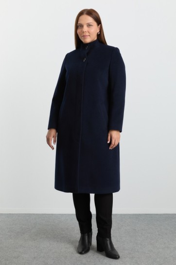 Büyük Beden Dik Yaka Gizli Pat Kaban