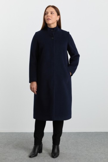 Büyük Beden Dik Yaka Gizli Pat Kaban