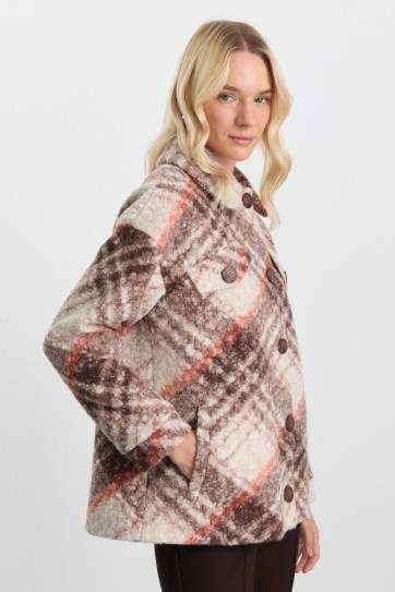 Önü Düğmeli Düşük Kol Ekose Kaban