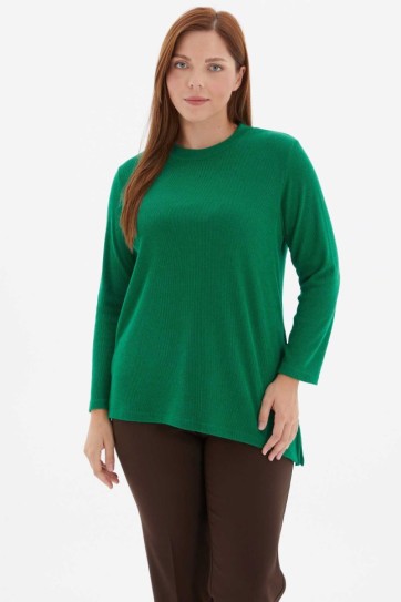 Büyük Beden Eteği Asimetrik Triko Bluz