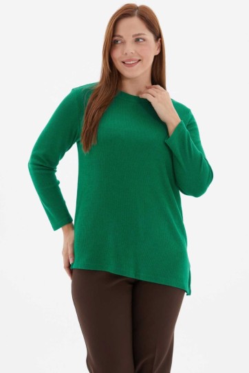 Büyük Beden Eteği Asimetrik Triko Bluz