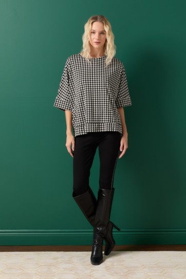 Yanları Cepli Truvakar Kol Kazayağı Desen Bluz